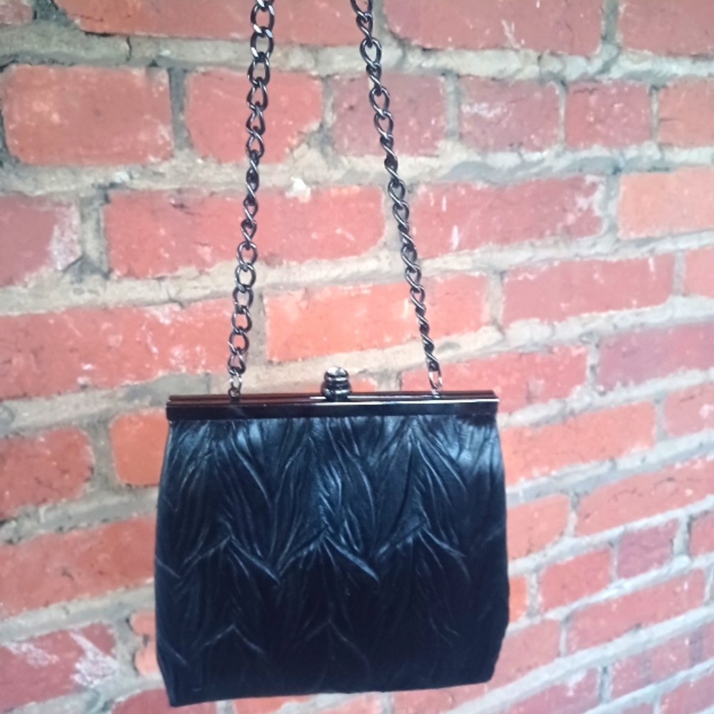 Black leather evening bag